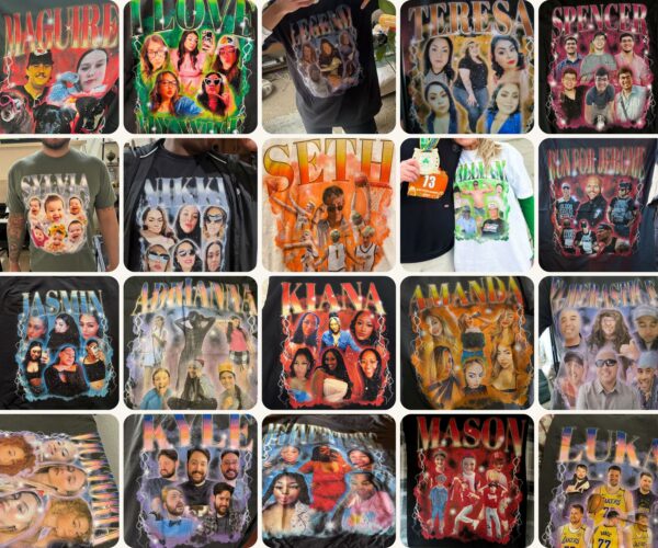 Custom photo vintage 90s graphic t-shirt – personalized bootleg rap tee with custom face collage design