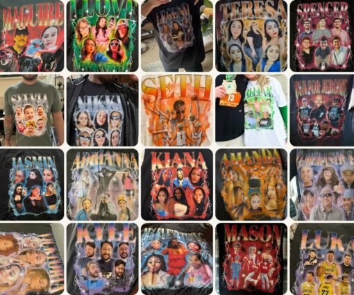 Custom photo vintage 90s graphic t-shirt – personalized bootleg rap tee with custom face collage design