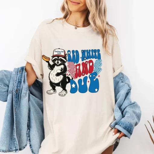 Women's Patriotic Maternity T-Shirt - 4th of July Funny Pregnancy Announcement Tee for Mom-to-Be, Red White and Due American Mama Top