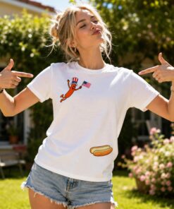 Hotdog Freedom Dive Funny Uncle Sam Hot Dog Jumping Into Bun T-Shirt, Funny Hot Dog Jumping Into Bun, 4th of July Hot Dog, Patriotic BBQ #5