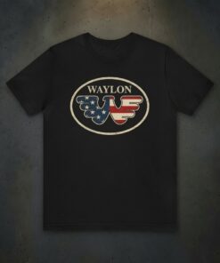 Waylon Jennings Logo American Flag Eagle Tee