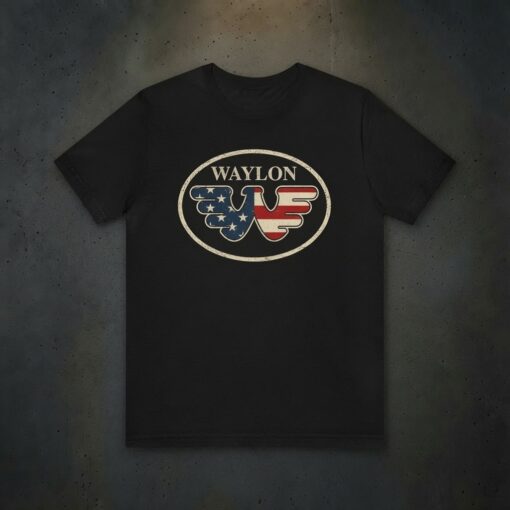 Waylon Jennings Logo American Flag Eagle Tee