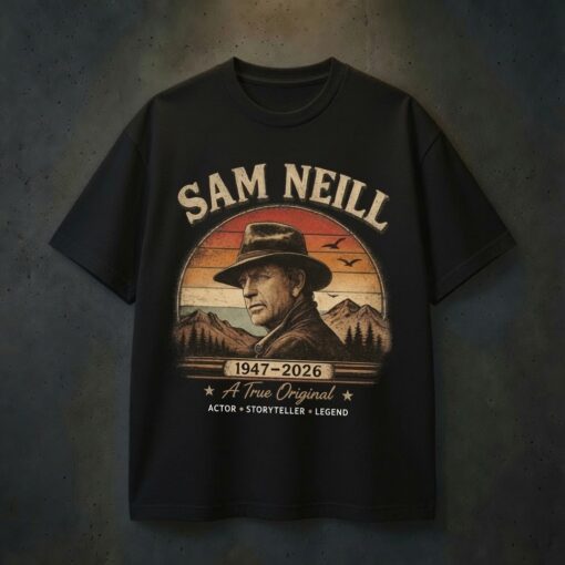 Sam Neill Memorial Shirt 1947–2026, Vintage Sunset Cowboy Silhouette Shirt AT