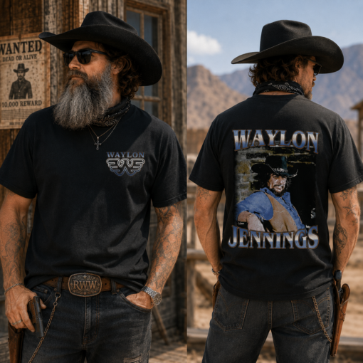 Retro Graphic Waylon Jennings 2 Side T-Shirt