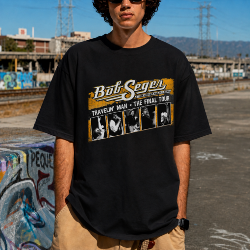 Bob Seger 'Travelin' Tour Music Legend Navy Black Tees T-Shirt