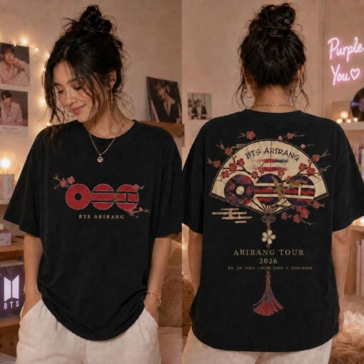 BTS Arirang Korean Folding Fan Shirt, Two Sided Cherry Blossom Tour 2026 Tee