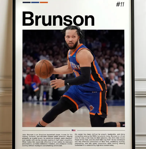 No Frame - Jalen Brunson Poster, New York Knicks NBA Room Decor