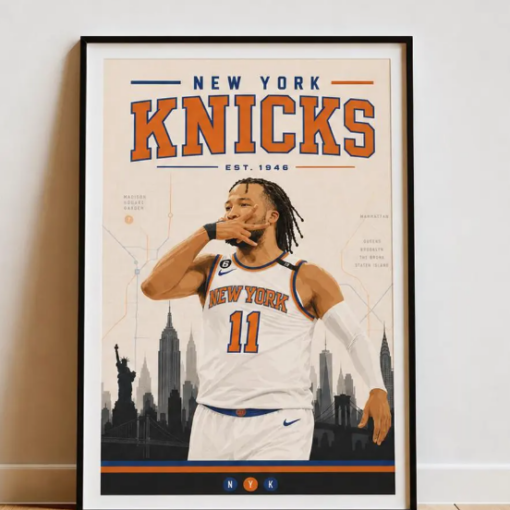 No Frame - Jalen Brunson Poster, New York Knicks NBA Room Decor