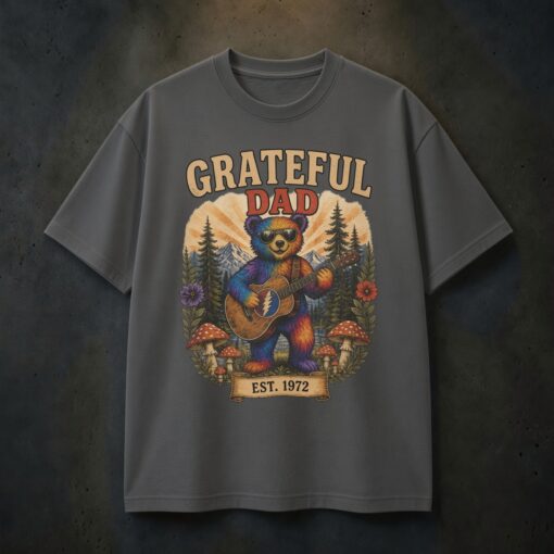 Grateful Dad Shirt, Retro Bear Guitarist Tee
