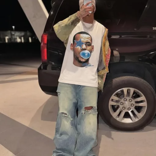 Lebron James Bubble Gum Blue Boxy Cotton Tee Shirt