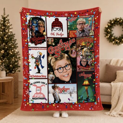 Vintage Christmas Movie Collage Flannel Blanket