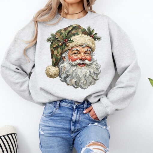 Camo Santa Shirt, Hunting Christmas T-Shirt, Country Santa Sweatshirt, Retro Christmas Vibes Shirt