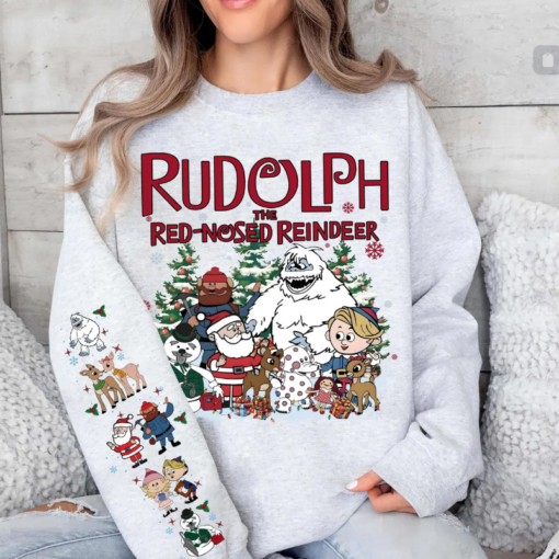 Retro Rudolph The Red Nosed Reindeer Sweatshirt Printing On Sleeve, Christmas Shirt, Retro Christmas Sweatshirt, Rudolph Christmas Shirt
