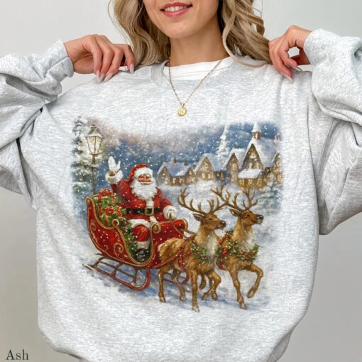Retro Santa Sweatshirt, Vintage 90s Christmas Shirt