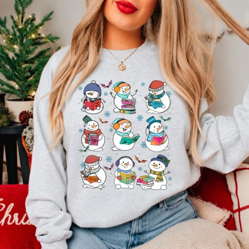 Snowman Book Lover Christmas Sweatshirt, Bookish Christmas Shirt, Reading Snowman Tee, Librarian Teacher Holiday Gift