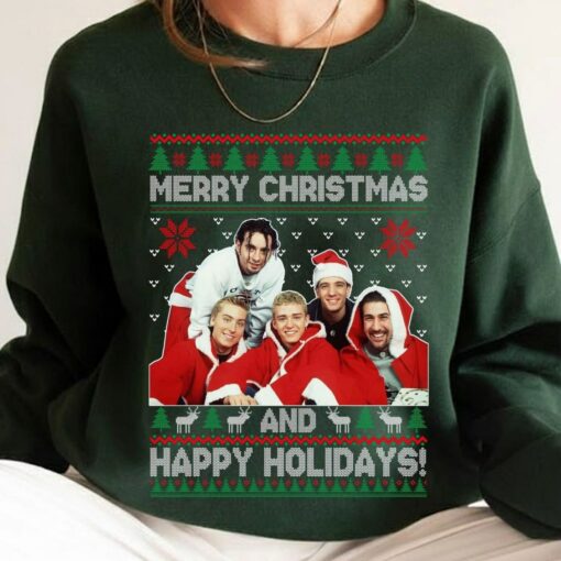 Vintage Boy Band Christmas Sweatshirt, Merry Christmas Happy Holidays Crewneck, 90s Pop Music Xmas Shirt, Retro Holiday Gift