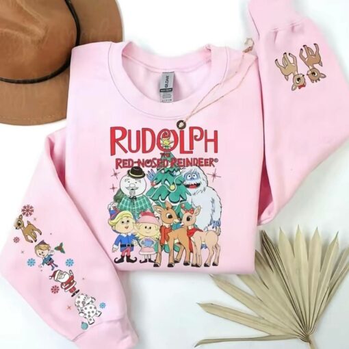 Retro Rudolph The Red Nosed Reindeer Sweatshirt Printing On Sleeve, Christmas Shirt