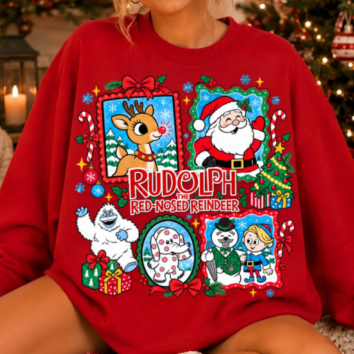 Rudolph The Red Nosed Reindeer Christmas Sweatshirt, Vintage Santa Claus Holiday Crewneck, Retro Christmas Graphic Shirt, Xmas Gift